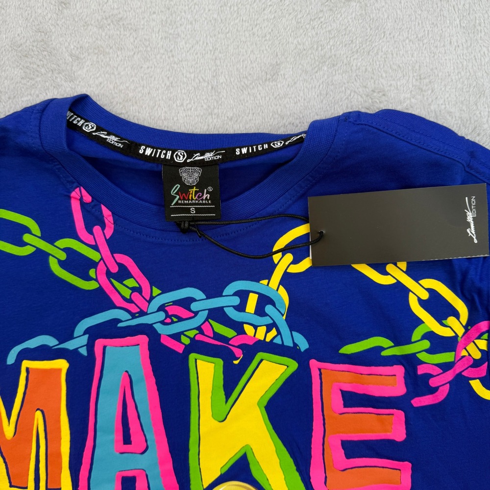 Switch Remarkable T Shirt Mens Small Blue Make Money Graphic Chain Streetwear - Picture 2 of 3